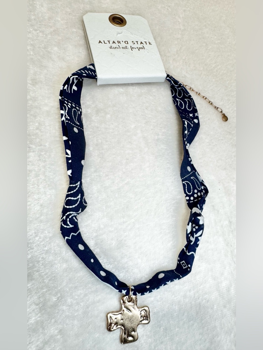 Altar'd State Navy Paisley Bandana Cross Cowgirl Pendant Necklace
